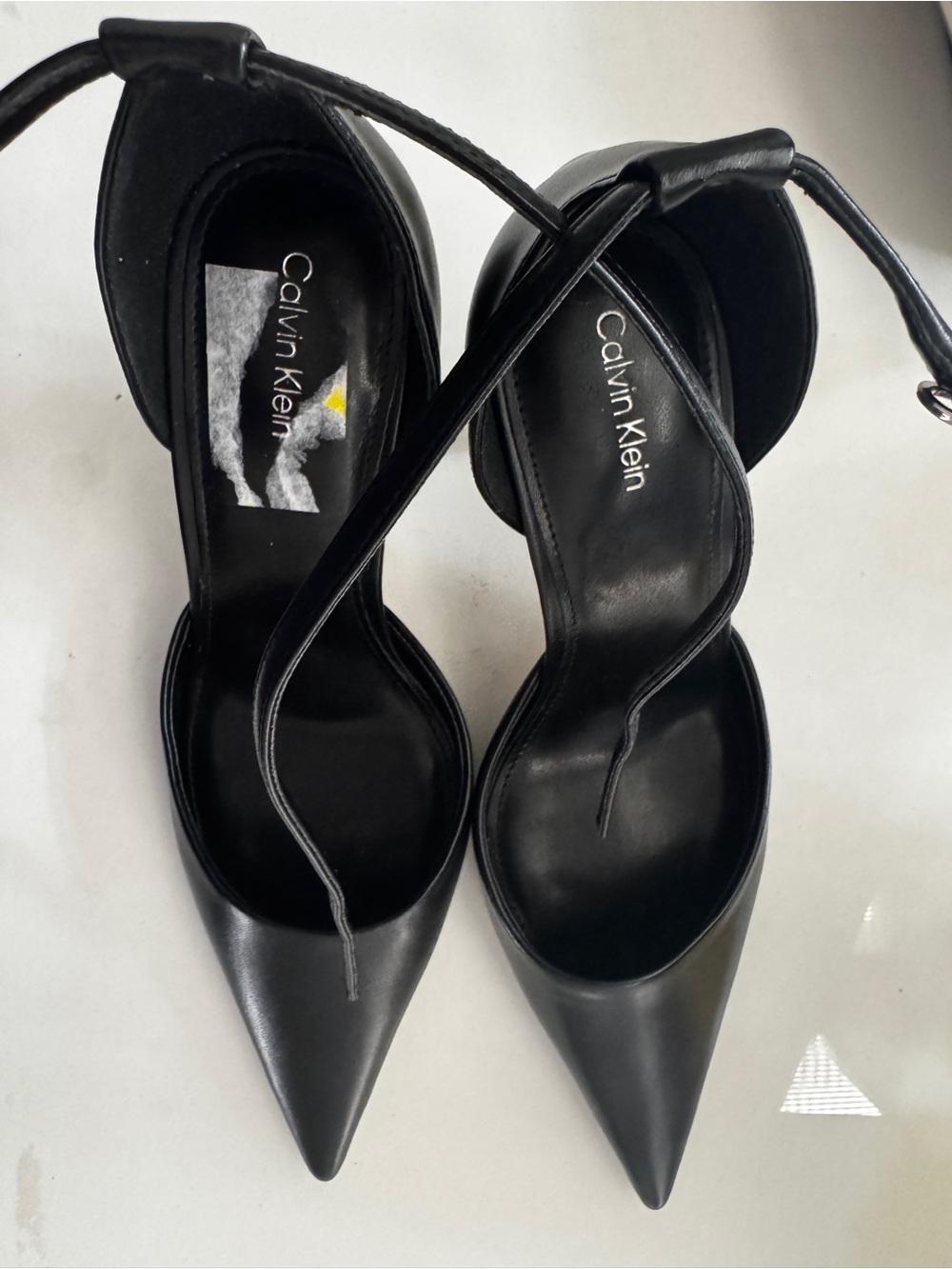 Calvin Klein Black Pointed-Toe Ankle-Strap Heels